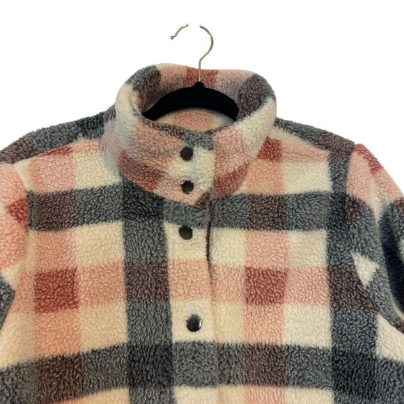 Maurices White Gray Pink Plaid Sherpa Jacket Coat, Size M - Picture 4 of 9